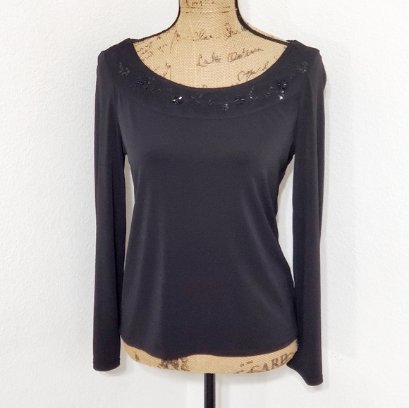 George Tops - George black long sleeve bead sequin  embellished dressy top sz.Med.